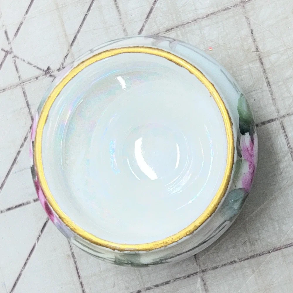 Vintage Hand Painted Porcelain Salt Cellars Set of 6 Pink Rose Gold Footed Bowls